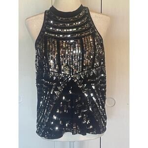 Express Size Medium Sleeveless Black Knit‎ Top with Sequins Front